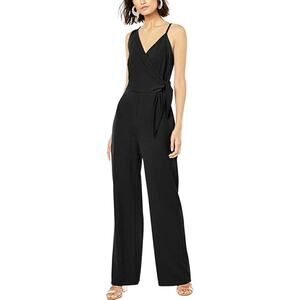 Bar III Women's Sleeveless V-Neck Surplice Jumpsuit in Deep Black